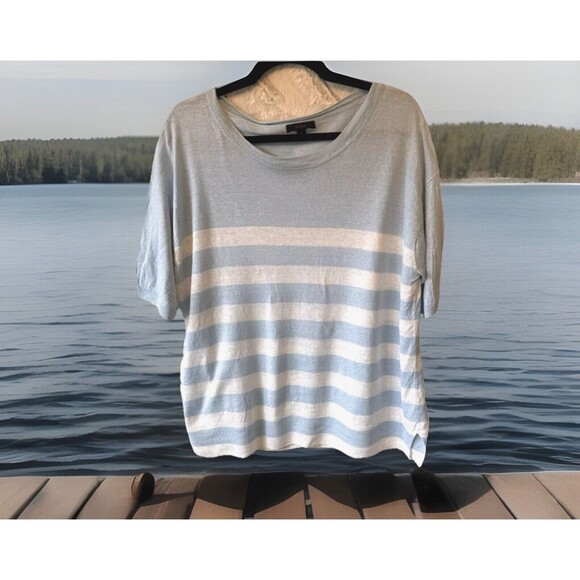 J.‎ Crew Sweater Womens Large Lightweight Knit Short Sleeve Scoop Neck Blue - Picture 1 of 7